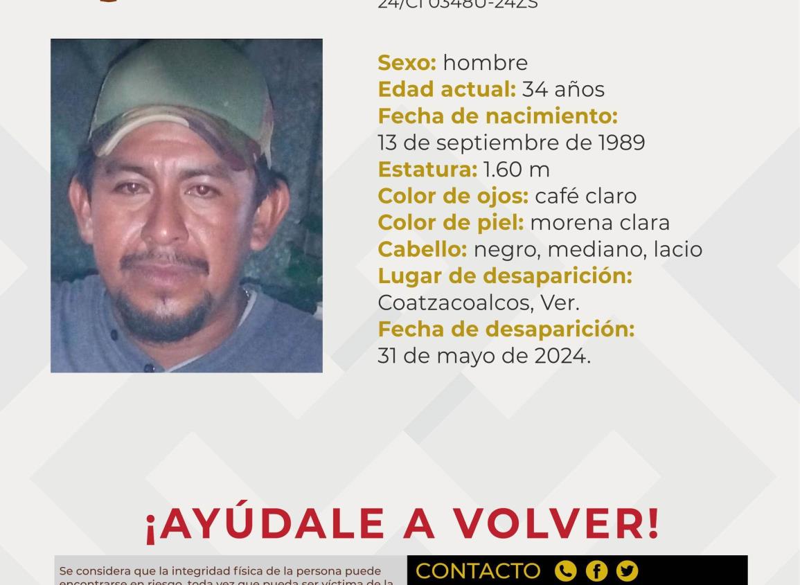 Vecino de Coatzacoalcos está desaparecido desde el 31 de mayo 