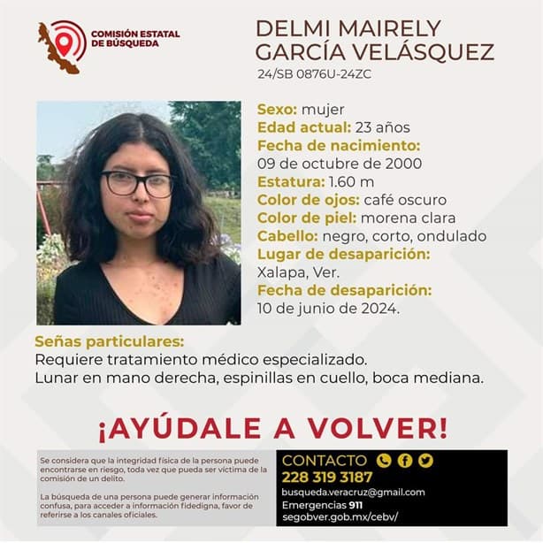 Delmi, joven de 23 años desapareció el lunes 10 de junio en Xalapa