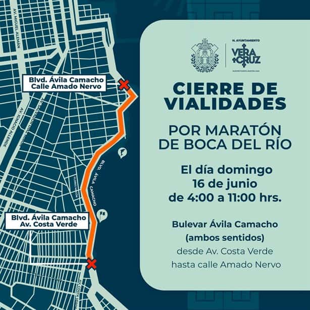 Vías alternas por cierres viales en Veracruz y Boca del Río por carrera deportiva este 16 de junio
