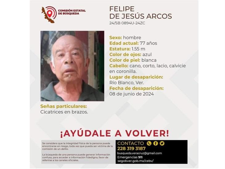 Buscan a Felipe de Jesús, adulto mayor desaparecido en Río Blanco 