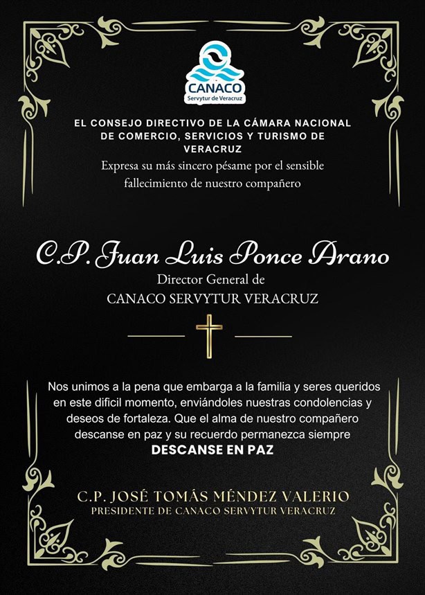 Fallece Juan Luis Ponce Arano, director de Canaco Veracruz