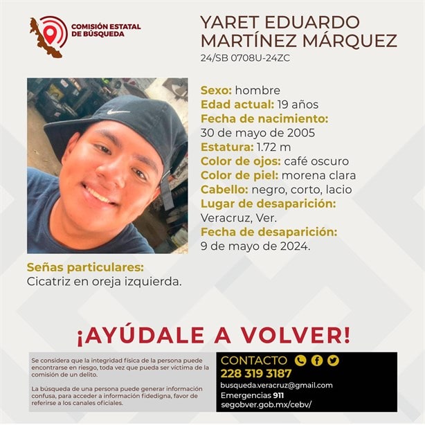 Desaparece el joven Yaret Eduardo Martínez Márquez en Veracruz