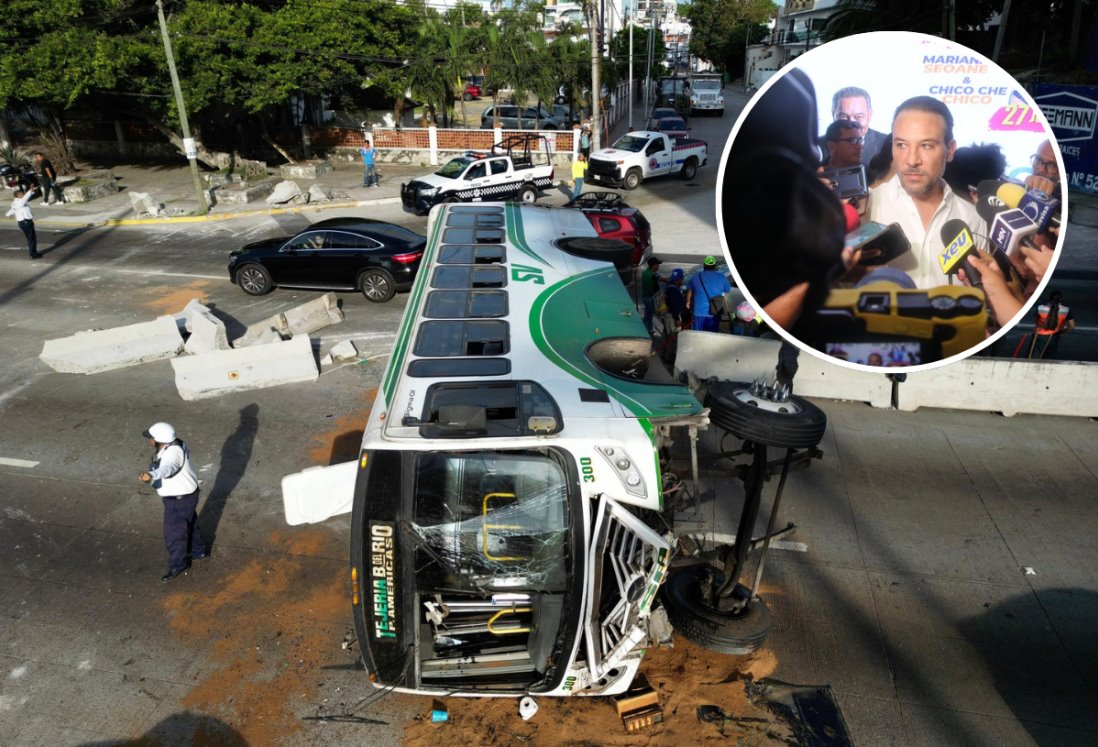 Conductor de camión Saeta volcado en Boca del Río permanece detenido: Alcalde