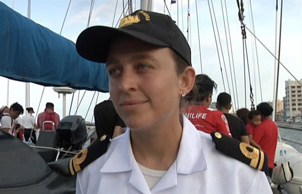 Ellas son las mujeres del buque Capitán Miranda de Uruguay anclado en Veracruz