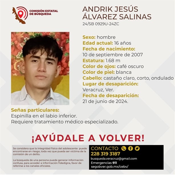 Buscan a Andrik Jesús de 16 años, desapareció en la ciudad de Veracruz