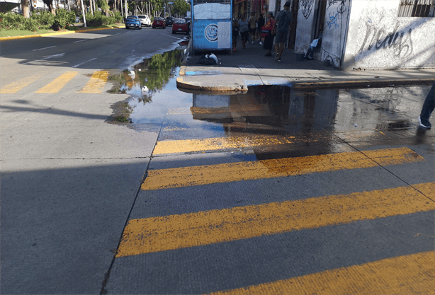 Vecinos denuncian estancamiento de agua y basura en el centro de Veracruz