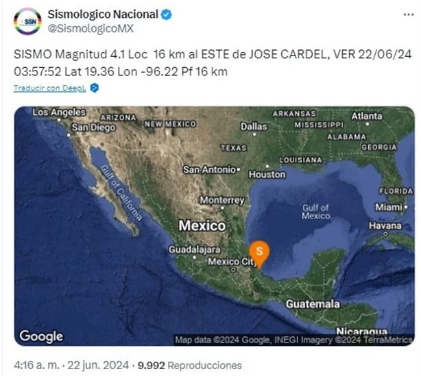 Tiembla en Veracruz este sábado; epicentro fue en Cardel