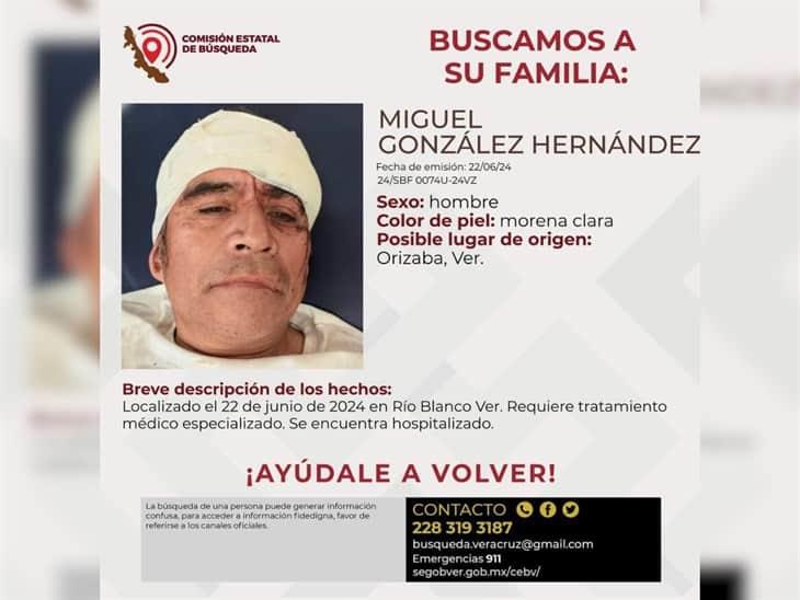 Buscan a familiares de Miguel González, accidentado en Río Blanco