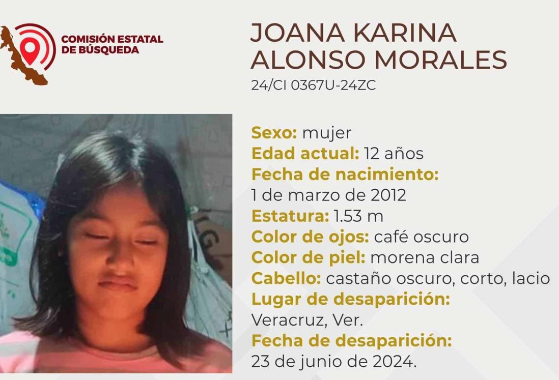 Alertan por desaparición de la niña Joana Karina Alonso de 12 años en Veracruz