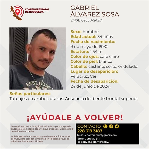 Reportan la desaparición de Gabriel Álvarez Sosa en la ciudad de Veracruz