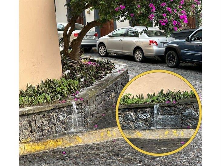 ¡Lleva ya dos días! Denuncian fuga de agua en centro de Xalapa