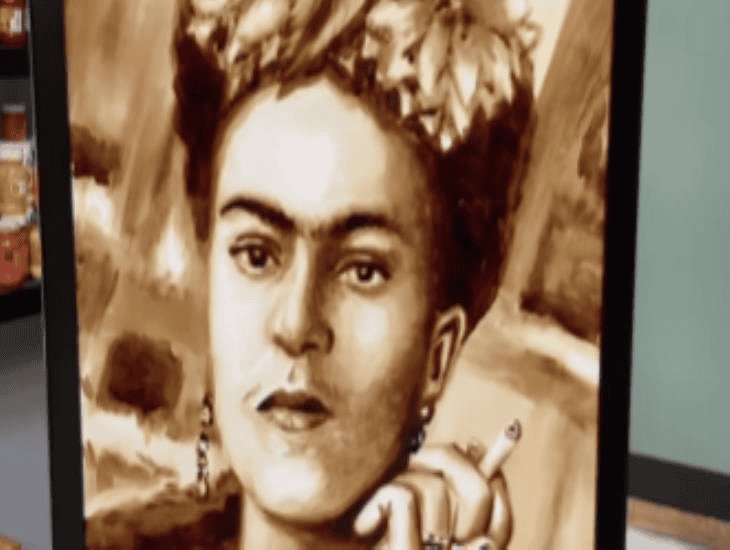 Jesús Nolasco, veracruzano pinta cuadro de Frida Kahlo con café soluble