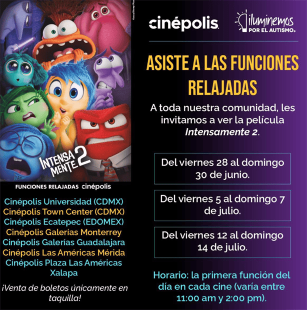 Presentan funciones relajadas para personas con autismo en Cinépolis de Xalapa; fechas y cartelera