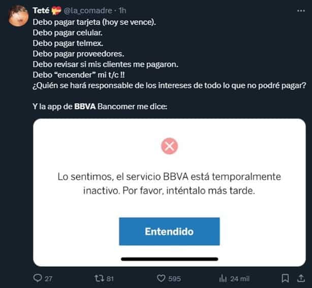 ¡No de nuevo! BBVA presenta fallas en su sistema en plena quincena