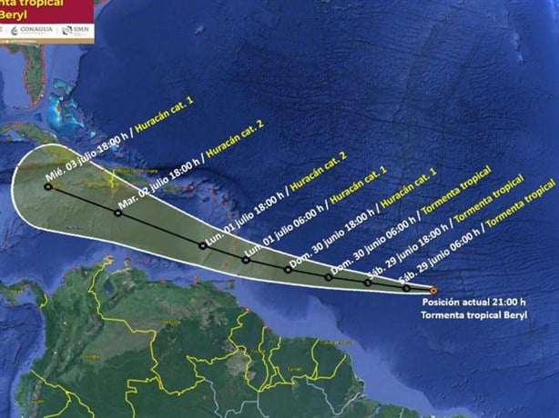 Tormenta Tropical Beryl se intensifica a Huracán categoría 4