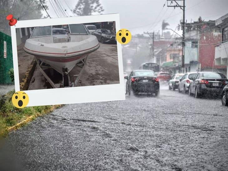 Se viraliza lancha en una colonia de Xalapa: ¿Para navegar en la lluvia?, esto sabemos