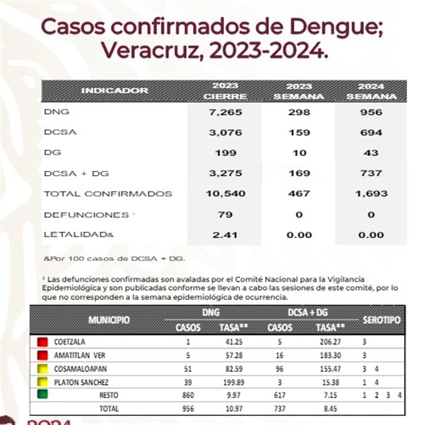 Repunta dengue en Veracruz: suman mil 693 casos 