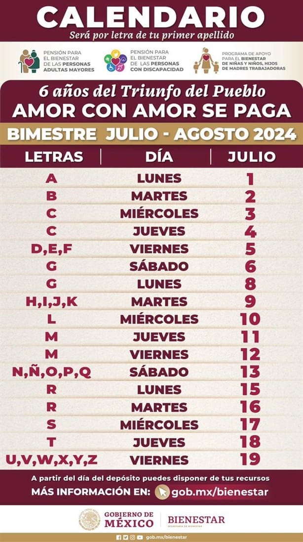 Pensión del Bienestar julio 2024: calendario de pagos en Veracruz