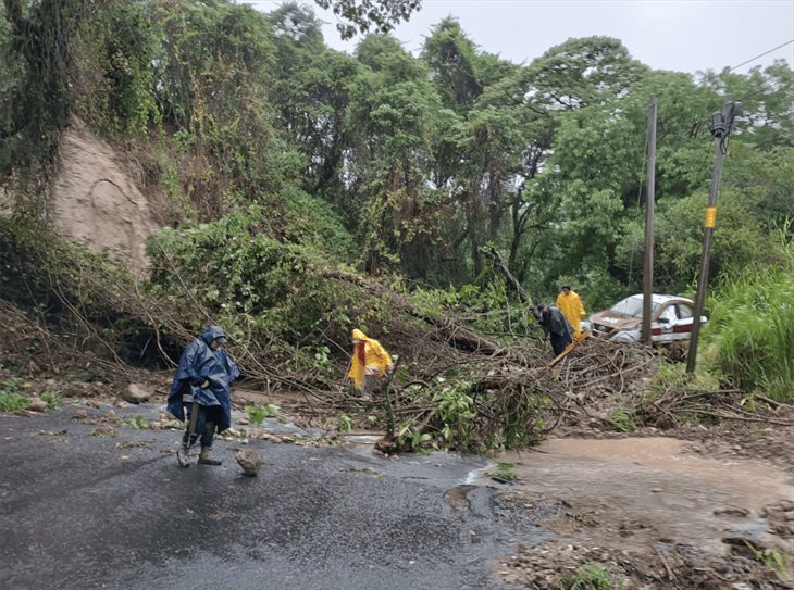 ¡Más afectaciones! ahora en la carretera Fortín-Huatusco; lluvia arrastró un taxi