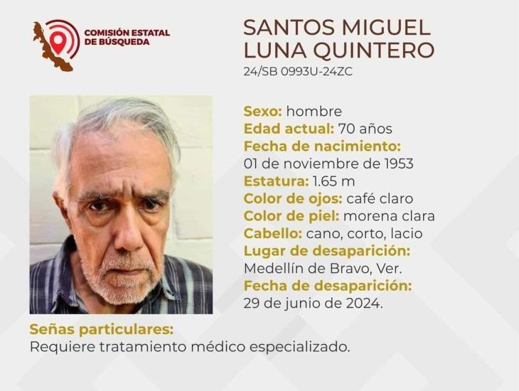 Desaparece adulto mayor en Medellín de Bravo; piden apoyo para localizarlo