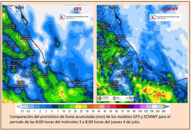 En estas zonas de Veracruz alertan por lluvias; ¿a que hora llueve hoy 3 de julio en Coatzacoalcos?