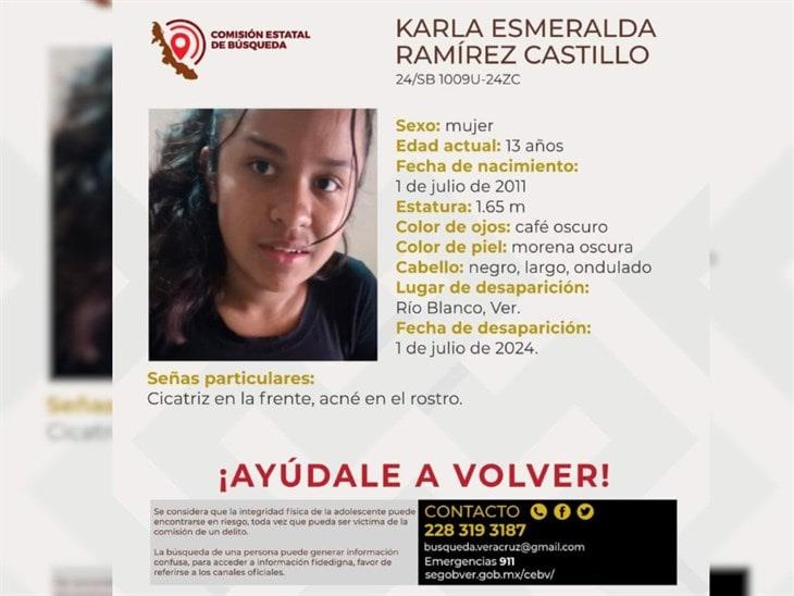 Reportan como desaparecida a Karla Esmeralda, de 13 años, en Río Blanco