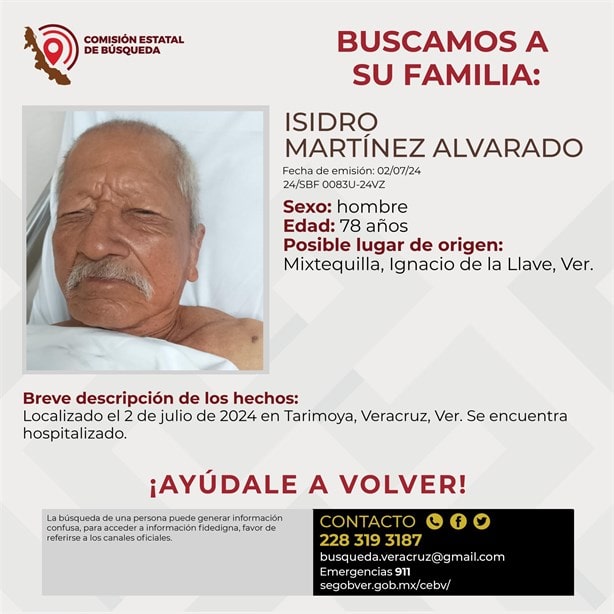 Persona de la tercera edad está hospitalizada en Veracruz; urge hallar a su familia