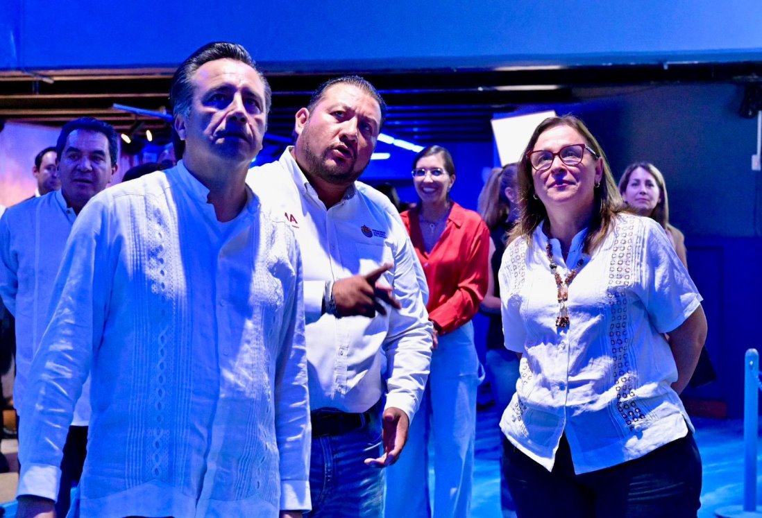 Rocío Nahle y Cuitláhuac García supervisan avances en el Aquarium de Veracruz