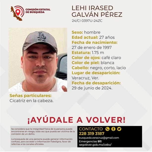 Desaparece Lehi Irased, hombre de 27 años en la ciudad de Veracruz