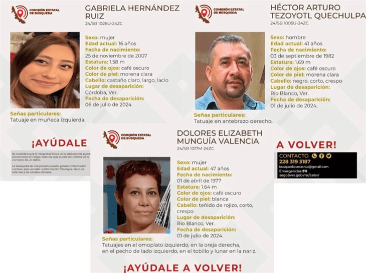 Buscan a 3 desaparecidos en la zona centro de Orizaba; entre ellos una menor de edad