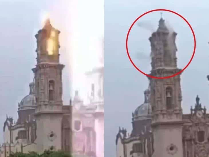 Graban momento exacto de rayo impactando una iglesia de Taxco; causa derrumbe en la torre | VIDEO