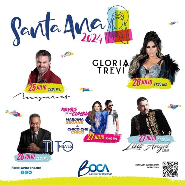 Cartelera oficial de conciertos en las Fiestas de Santa Ana 2024 en Boca del Río