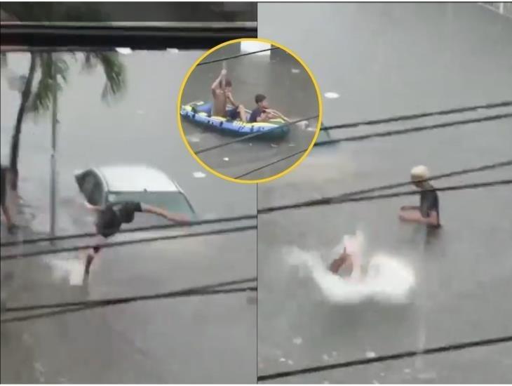 Joven veracruzano se viraliza durante inundación de Veracruz por este motivo | VIDEO