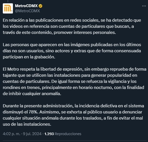 ¿No eran actores? Por video de Luna Bella en el metro, suspenden a policía de la CDMX