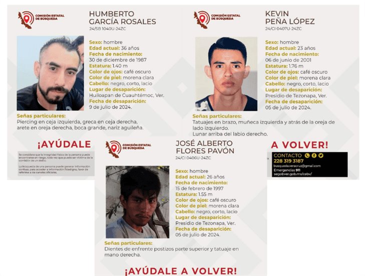 Reportan como desaparecidos a 3 hombres en el centro de Veracruz 