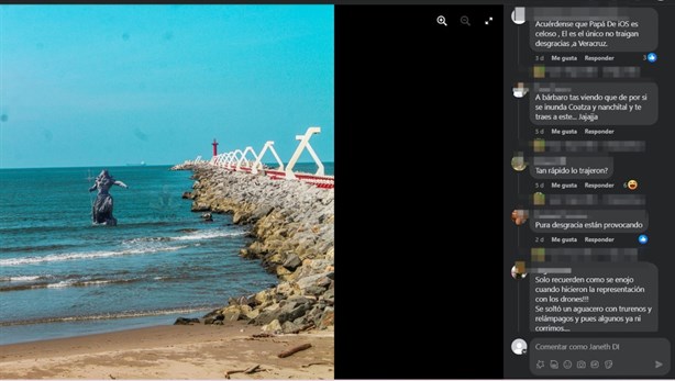 ¿Real o fake? Circula fotografía de la estatua de Poseidón en playas de Coatzacoalcos