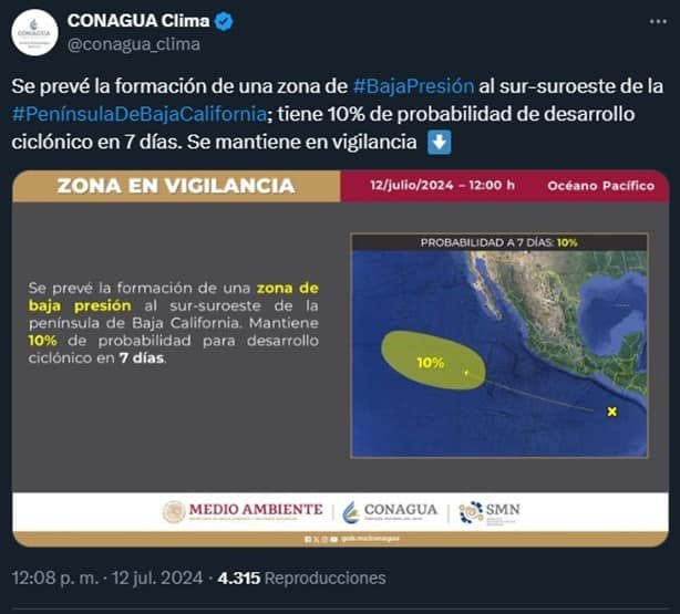 Dos zonas de baja presión muy cerca de México ¿cuál será su trayectoria?