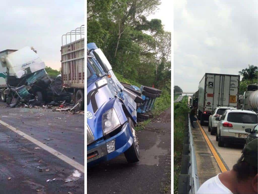 Choque triple en autopista Cosolea- Acayucan provoca cierre de carriles; hay un muerto | VIDEO