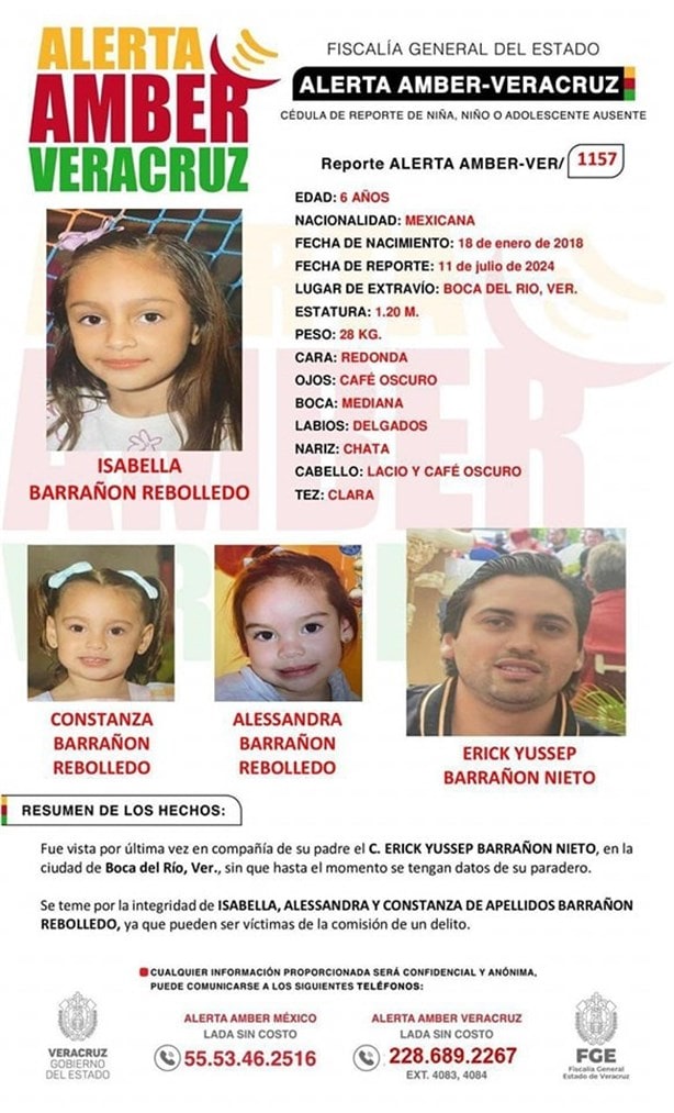 Activan Alerta Amber por desaparición de tres niñas en Boca del Río