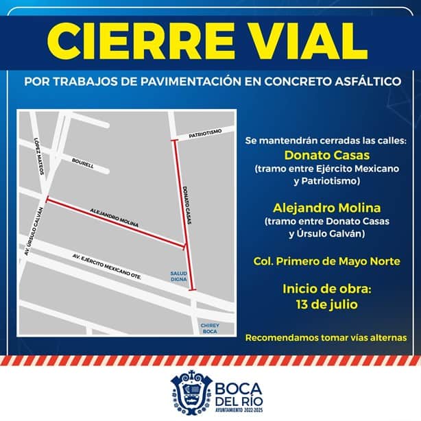Habrá cierres viales en colonia de Boca del Río desde este 13 de julio por obras