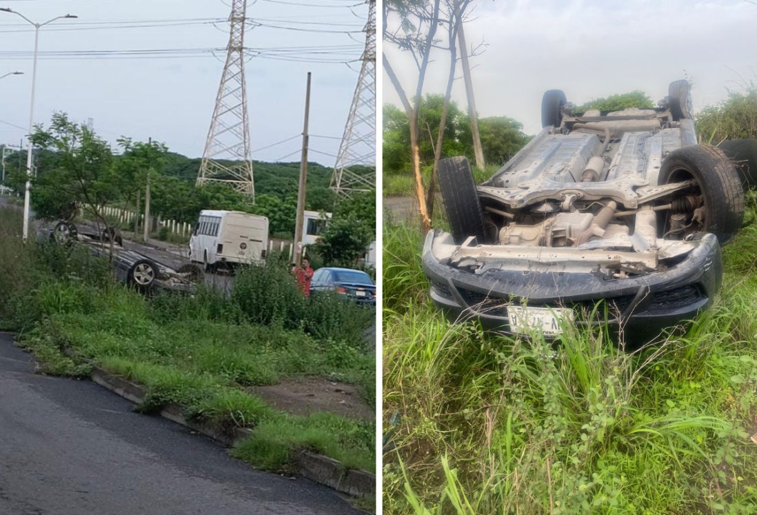Conductor sufre accidente y vuelca su auto en Nuevo Veracruz