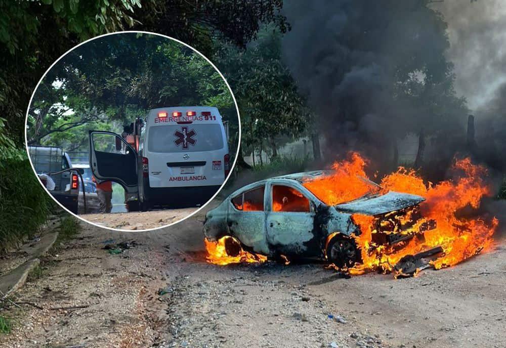 Interceptan y queman taxi de Acayucan, en Oluta l VIDEO