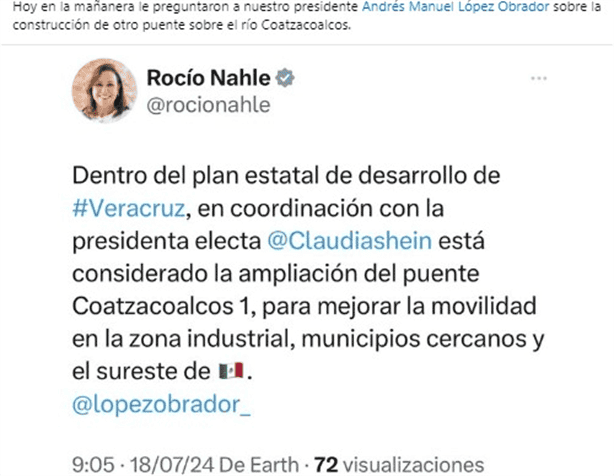 Rocío Nahle reitera ampliación del puente Coatzacoalcos 1