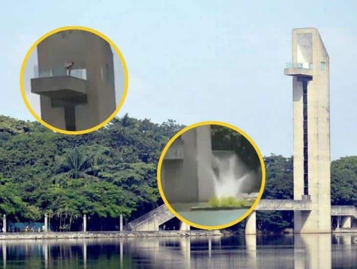 Joven salta desde la cima del mirador de Villahermosa a la laguna; ¿Sobrevivió? | VIDEO