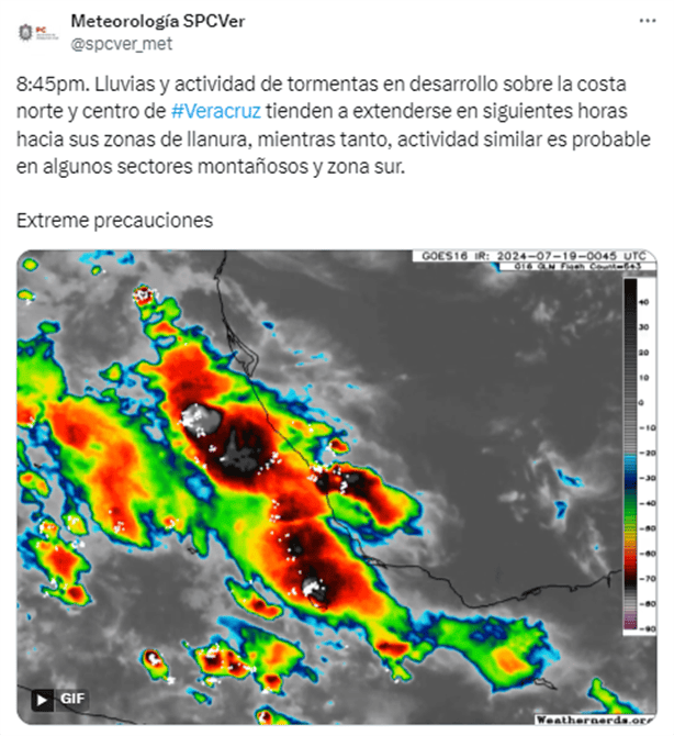 Alerta por lluvias y tormentas en Veracruz