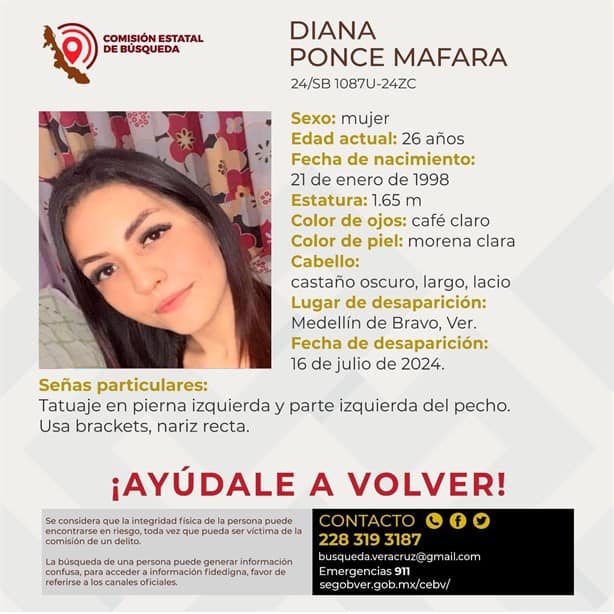 Diana Ponce desapareció en Medellín de Bravo; su familia pide ayuda para localizarla