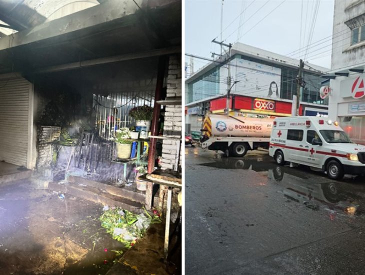 Se registra incendio en florería, al interior del mercado municipal de Martínez