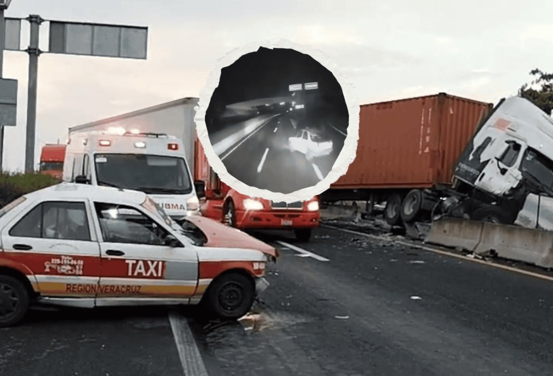 Revelan VIDEO del accidente en el que taxista quedó prensado en la carretera Veracruz-Cardel