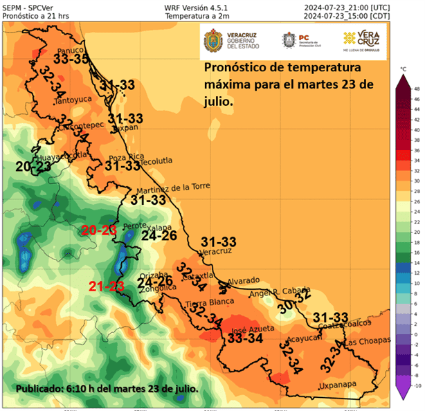 Así estará el clima en Veracruz este martes 23 de julio
