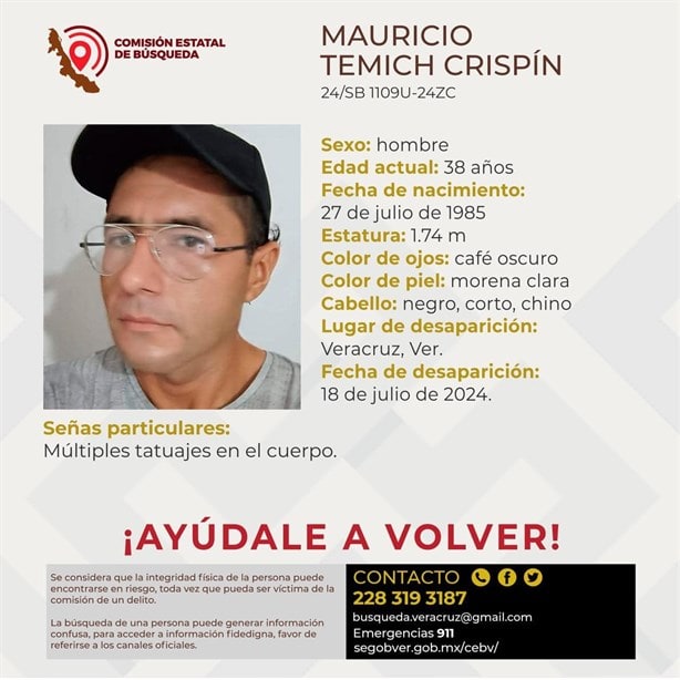Buscan a Mauricio Temich, salió de su casa en la ciudad de Veracruz, ya no regresó